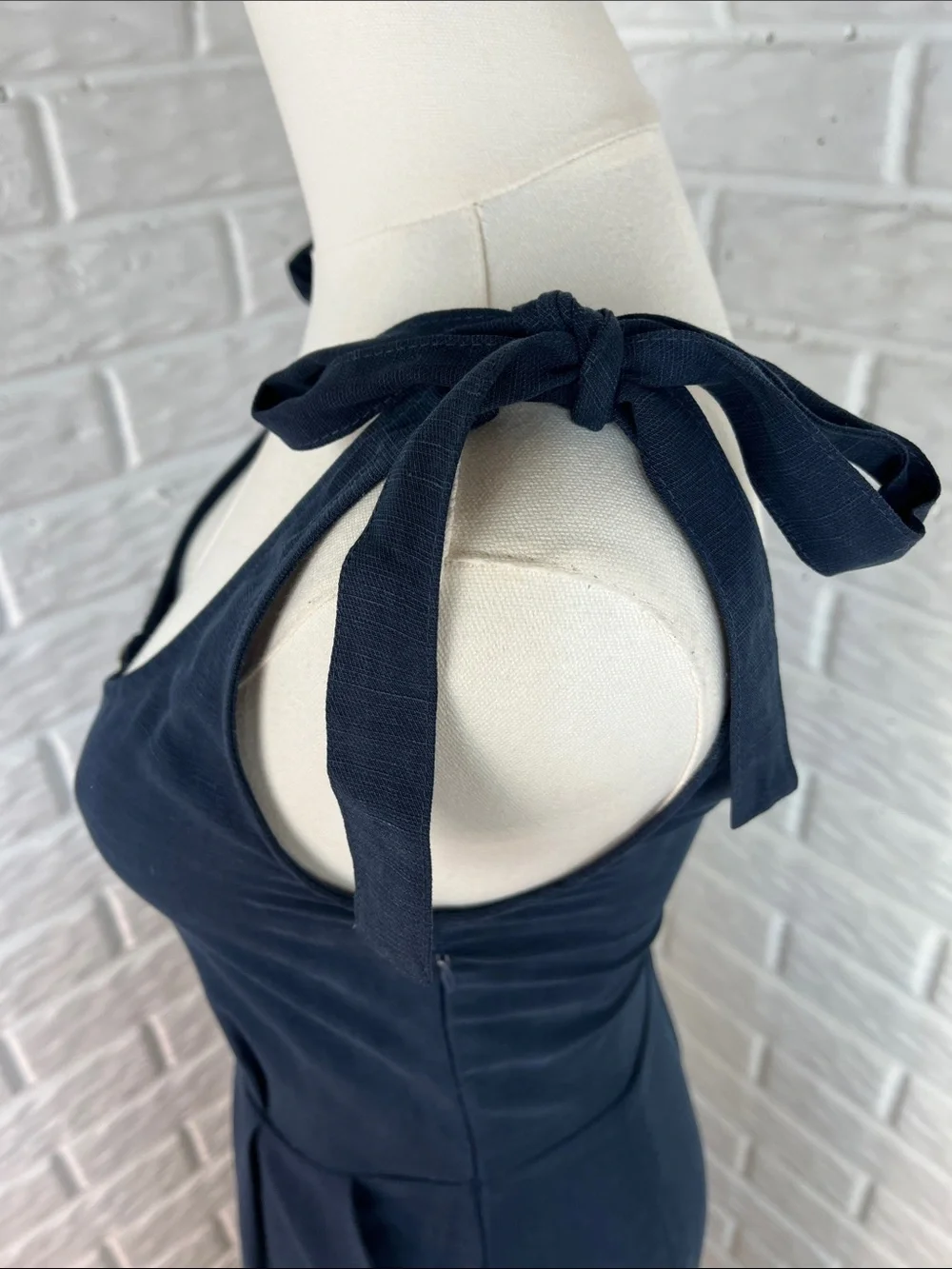 ZARA TRF COLLECTION NAVY BLUE WIDE LEG JUMPSUIT TIE SHOULDER LINEN RAYON SZ XS